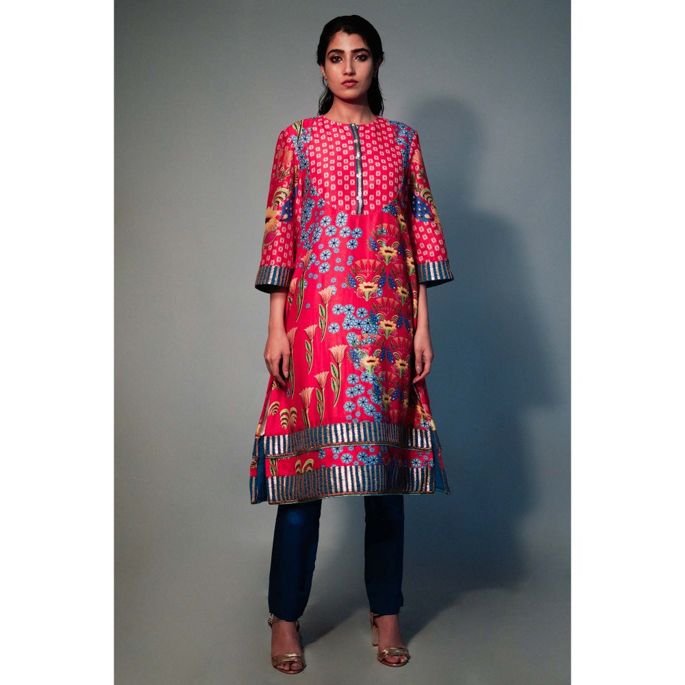 Saksham & Neharicka Pink Printed Kurta In Chanderi