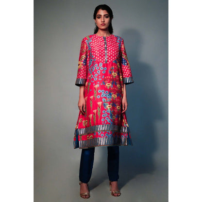 Saksham & Neharicka Pink Printed Kurta In Chanderi