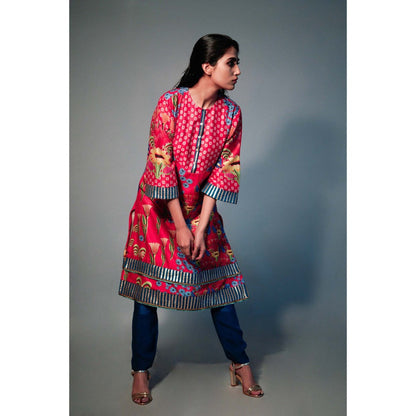 Saksham & Neharicka Pink Printed Kurta In Chanderi