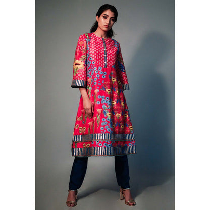 Saksham & Neharicka Pink Printed Kurta In Chanderi
