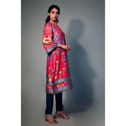 Saksham & Neharicka Pink Printed Kurta In Chanderi