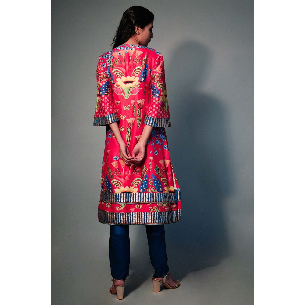 Saksham & Neharicka Pink Printed Kurta In Chanderi