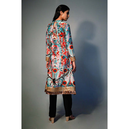 Saksham & Neharicka Blue Printed Kurta In Chanderi