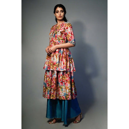 Saksham & Neharicka Pink Layered Kurta In Chanderi (Set of 2)