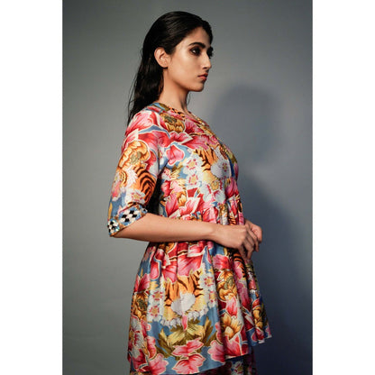 Saksham & Neharicka Pink Layered Kurta In Chanderi (Set of 2)