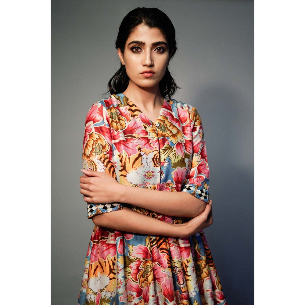 Saksham & Neharicka Pink Layered Kurta In Chanderi (Set of 2)