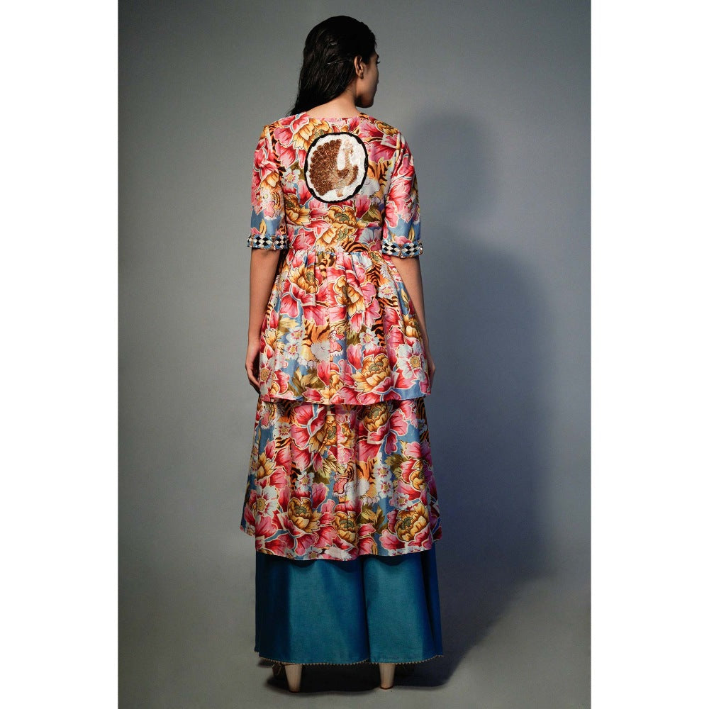 Saksham & Neharicka Pink Layered Kurta In Chanderi (Set of 2)