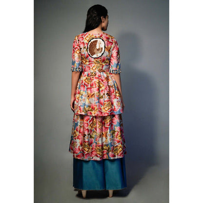 Saksham & Neharicka Pink Layered Kurta In Chanderi (Set of 2)