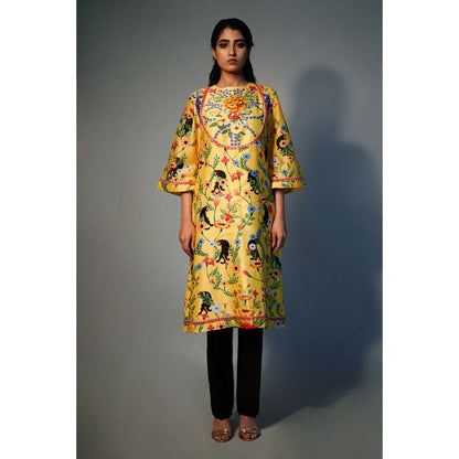 Saksham & Neharicka Yellow Printed Kurta In Chanderi