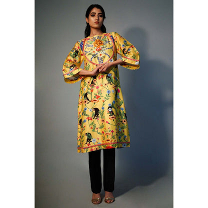 Saksham & Neharicka Yellow Printed Kurta In Chanderi