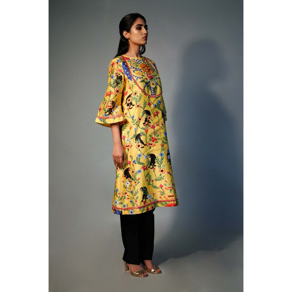 Saksham & Neharicka Yellow Printed Kurta In Chanderi