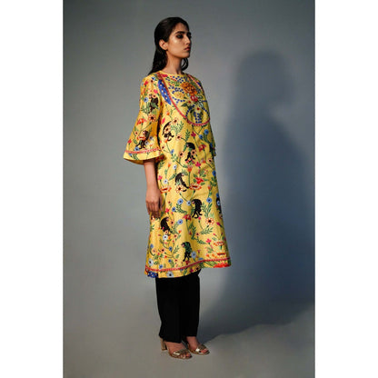 Saksham & Neharicka Yellow Printed Kurta In Chanderi