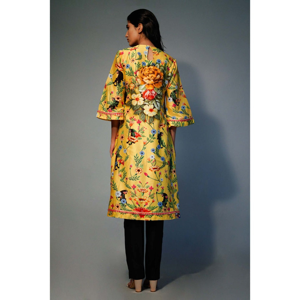 Saksham & Neharicka Yellow Printed Kurta In Chanderi