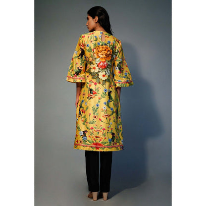 Saksham & Neharicka Yellow Printed Kurta In Chanderi