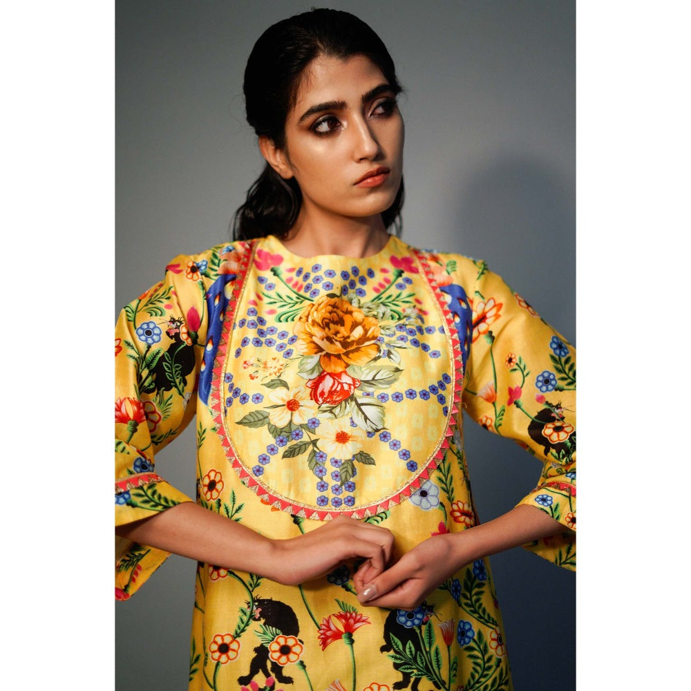 Saksham & Neharicka Yellow Printed Kurta In Chanderi