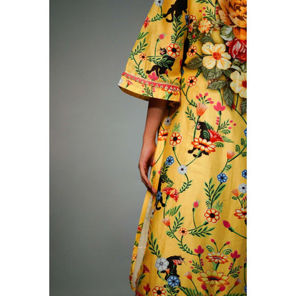 Saksham & Neharicka Yellow Printed Kurta In Chanderi