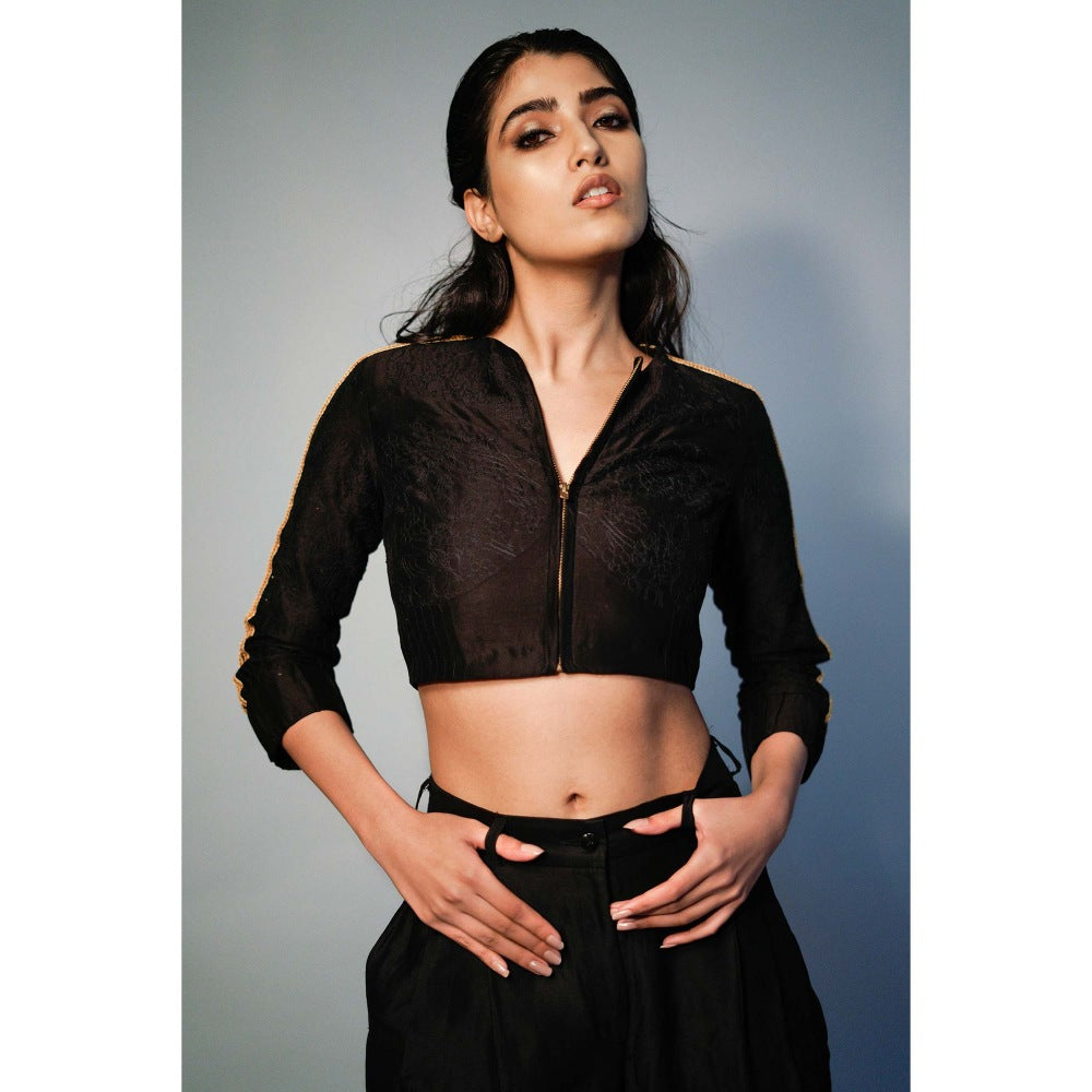Saksham & Neharicka Black Embroidered Top In Chanderi