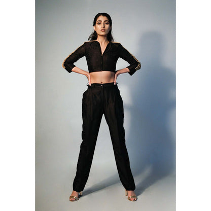 Saksham & Neharicka Black Embroidered Top In Chanderi