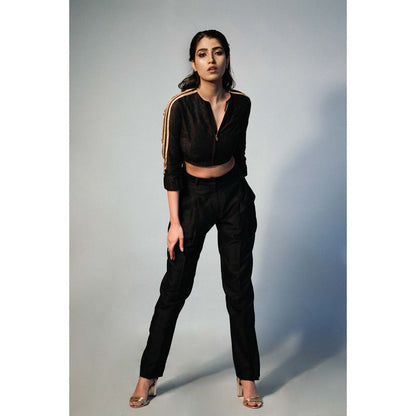 Saksham & Neharicka Black Embroidered Top In Chanderi