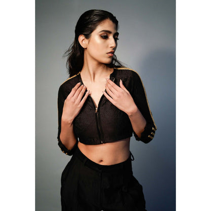 Saksham & Neharicka Black Embroidered Top In Chanderi