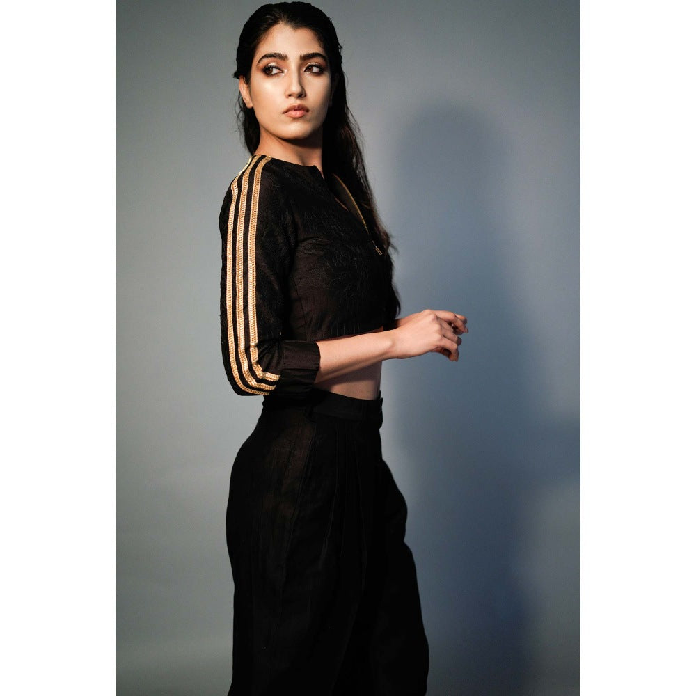 Saksham & Neharicka Black Embroidered Top In Chanderi