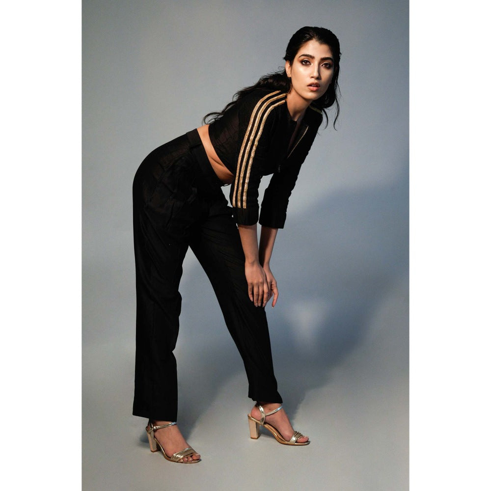 Saksham & Neharicka Black Embroidered Top In Chanderi