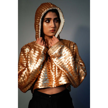Saksham & Neharicka Gold Cropped Sweatshirt In Sequins
