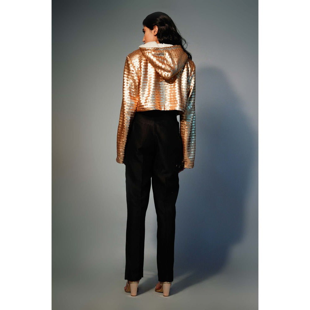 Saksham & Neharicka Gold Cropped Sweatshirt In Sequins