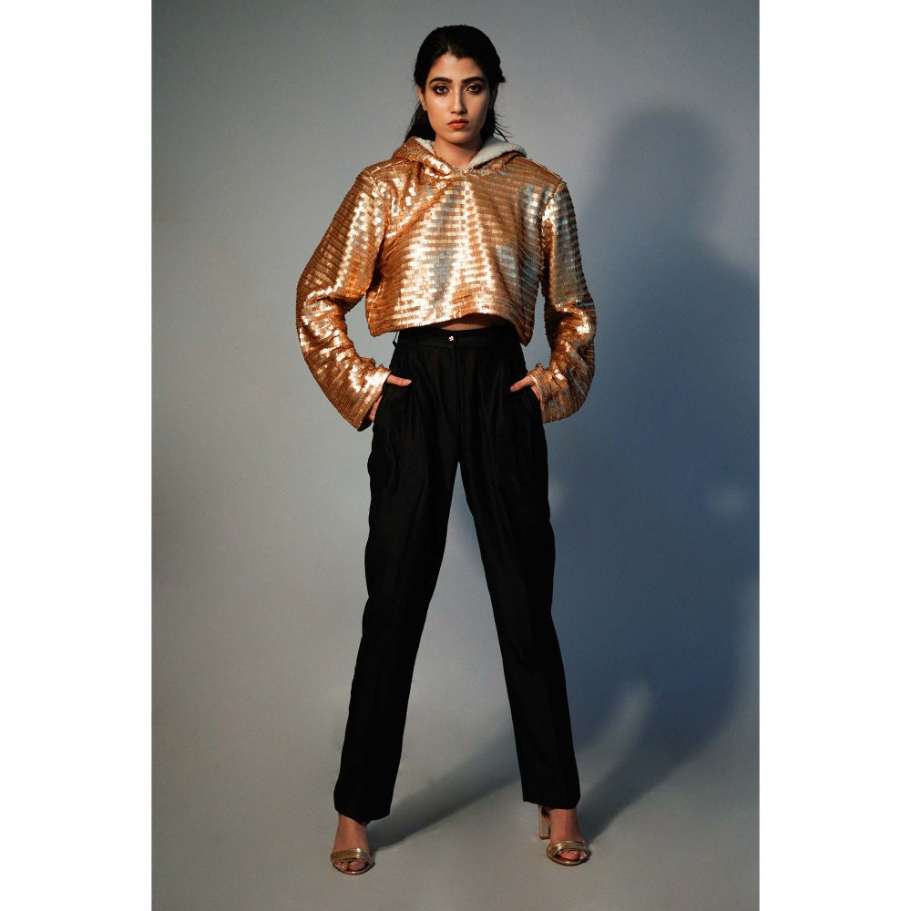 Saksham & Neharicka Gold Cropped Sweatshirt In Sequins