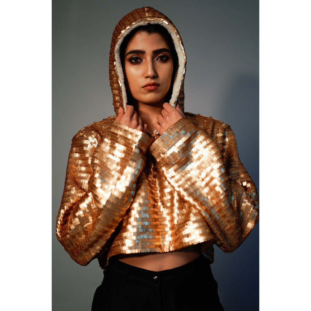 Saksham & Neharicka Gold Cropped Sweatshirt In Sequins