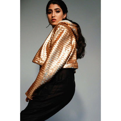 Saksham & Neharicka Gold Cropped Sweatshirt In Sequins