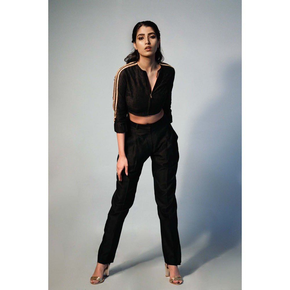 Saksham & Neharicka Black Single Pleated Pants In Chanderi