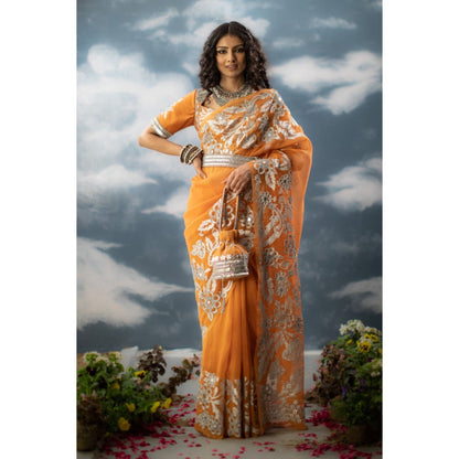 Saksham & Neharicka Orange Embroidered Saree In Organza with Unstitched Blouse