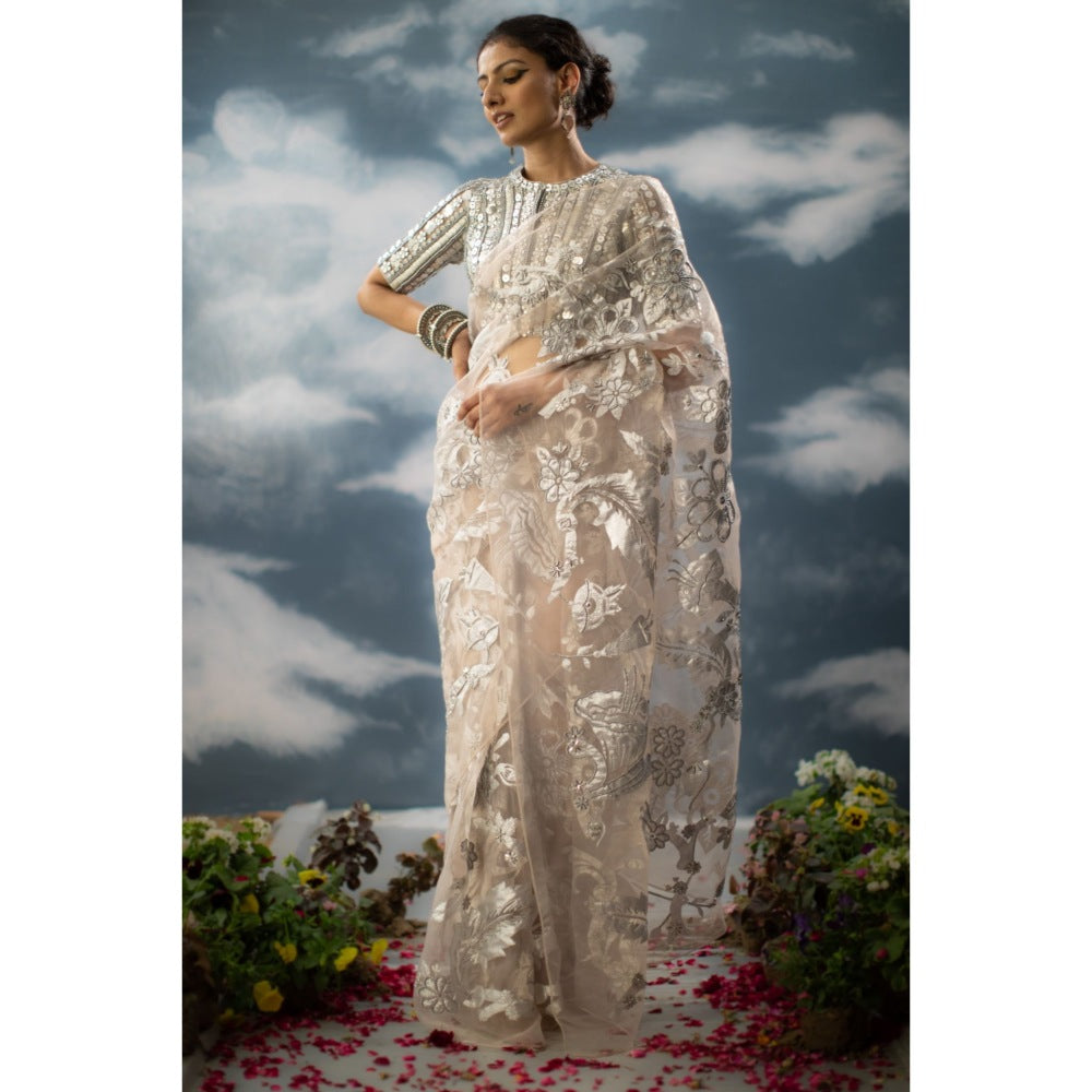 Saksham & Neharicka Patchwork Saree In Glass Nylon with Unstitched Blouse