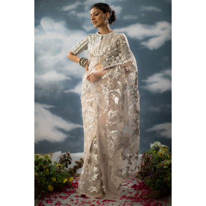 Saksham & Neharicka Patchwork Saree In Glass Nylon with Unstitched Blouse