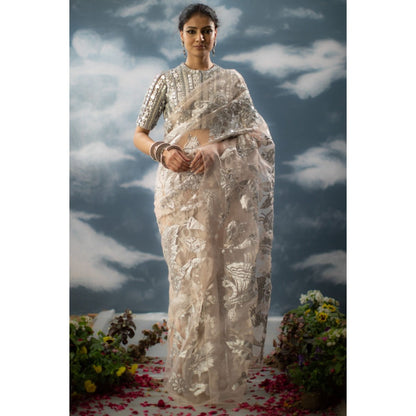 Saksham & Neharicka Patchwork Saree In Glass Nylon with Unstitched Blouse