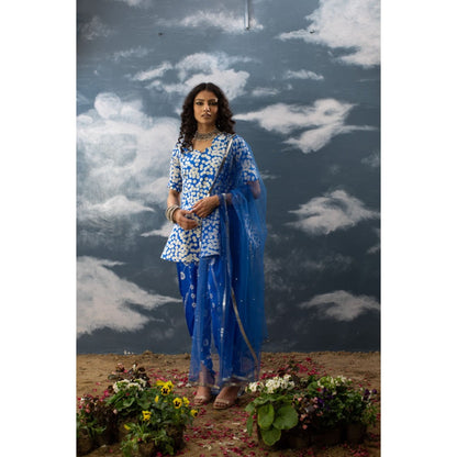 Saksham & Neharicka Blue Printed Peplum Dhoti (Set of 3)