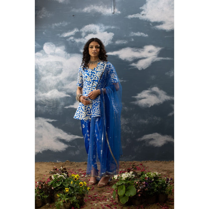 Saksham & Neharicka Blue Printed Peplum Dhoti (Set of 3)
