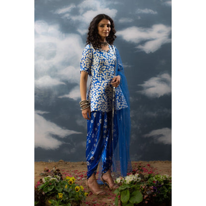 Saksham & Neharicka Blue Printed Peplum Dhoti (Set of 3)