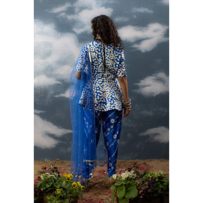 Saksham & Neharicka Blue Printed Peplum Dhoti (Set of 3)