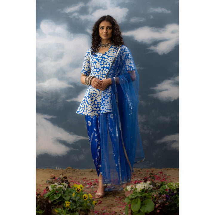 Saksham & Neharicka Blue Printed Peplum Dhoti (Set of 3)