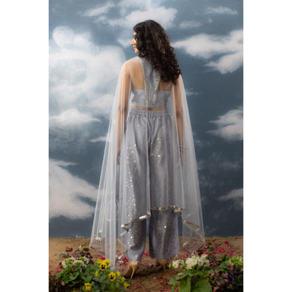 Saksham & Neharicka Blue Embroidered Indo Western (Set of 3)