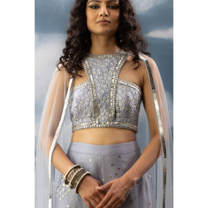 Saksham & Neharicka Blue Hand Embroidered Blouse In Chanderi