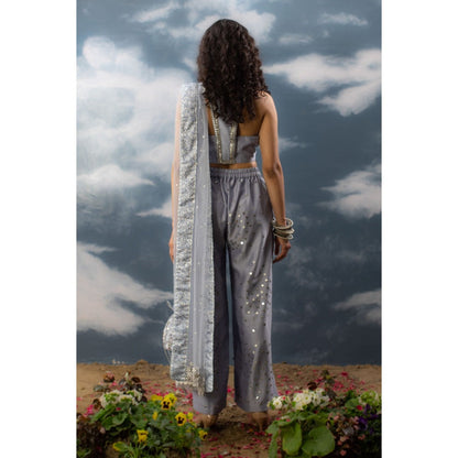 Saksham & Neharicka Blue Hand Embroidered Indo Western In Chanderi (Set of 4)