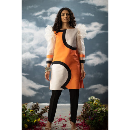 Saksham & Neharicka Tangerine Printed Kurta In Dupion