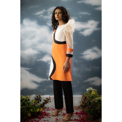 Saksham & Neharicka Tangerine Printed Kurta In Dupion