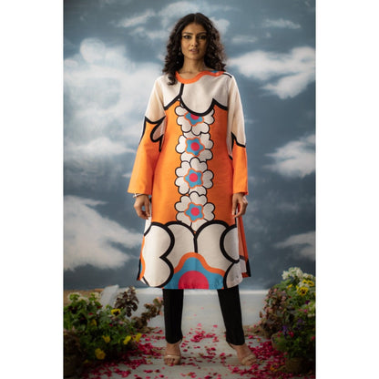 Saksham & Neharicka Tangerine Printed Kurta In Duupion