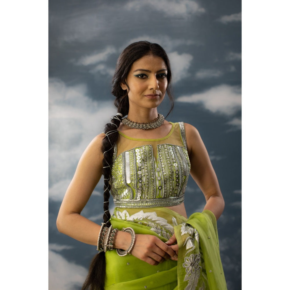 Saksham & Neharicka Green Embroidered Blouse
