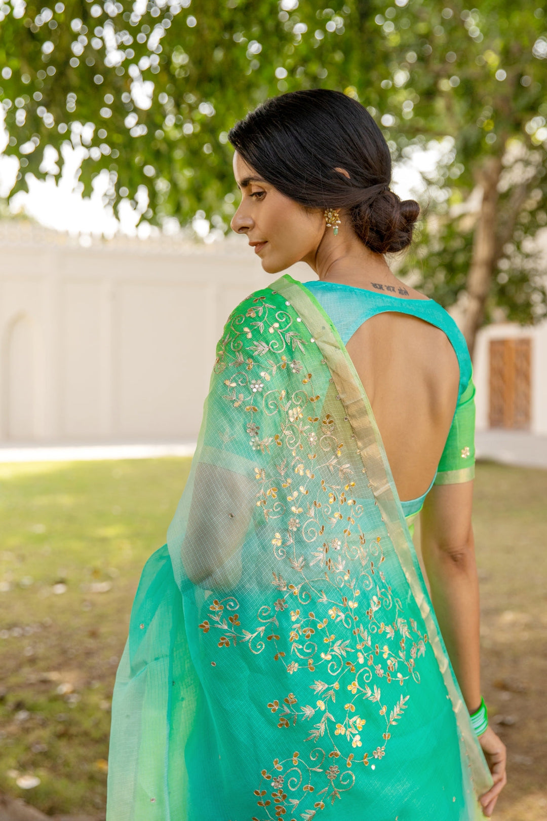 Green and Royal peacock Colour Pure Kota Silk Shaded Saree - Geroo Jaipur