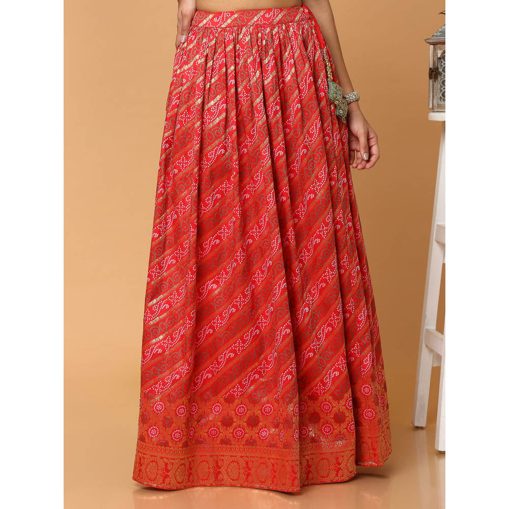 SALWAR STUDIO Women Red Bandhani Ethnic Skirt